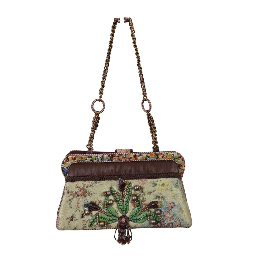 Mary Frances Beaded Floral Tapestry Shoulder Bag NWT Brown Green Multi